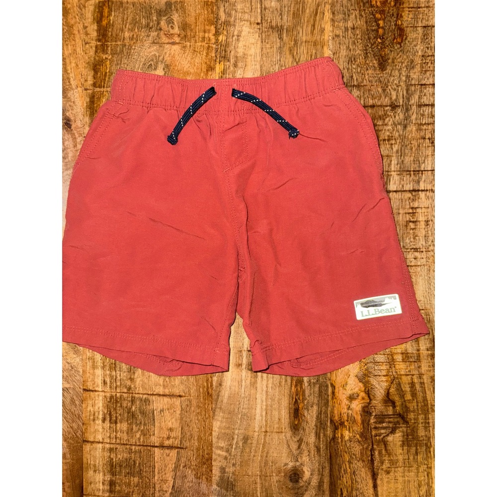 LL Bean Kids Rust Red Nylon Shorts Elastic Waist Drawstring Size 5-6